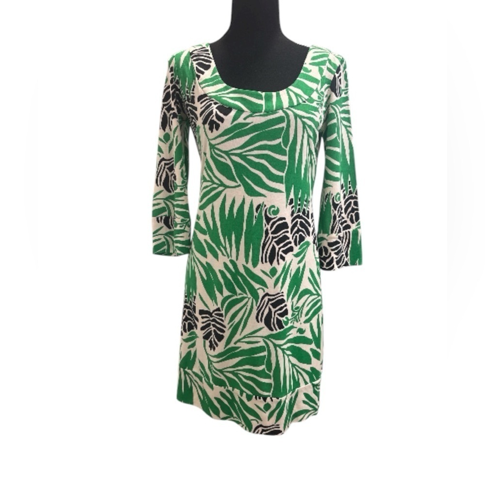 Green ivory floral print 100% silk DIANE VON FURSTENBERG sheath dress 2